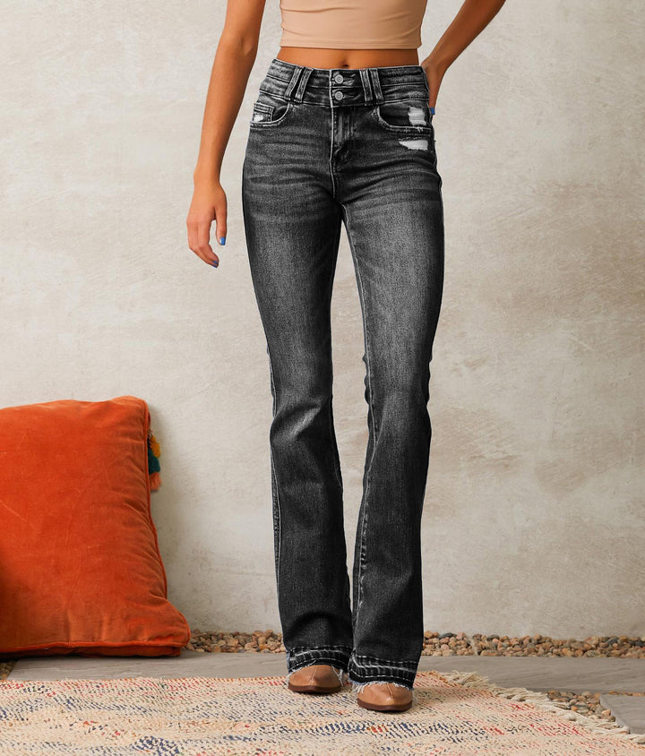 Kvinnors utsvängda jeans med hög midja och modernt förstört effekt Mirla-Eva Jonsson