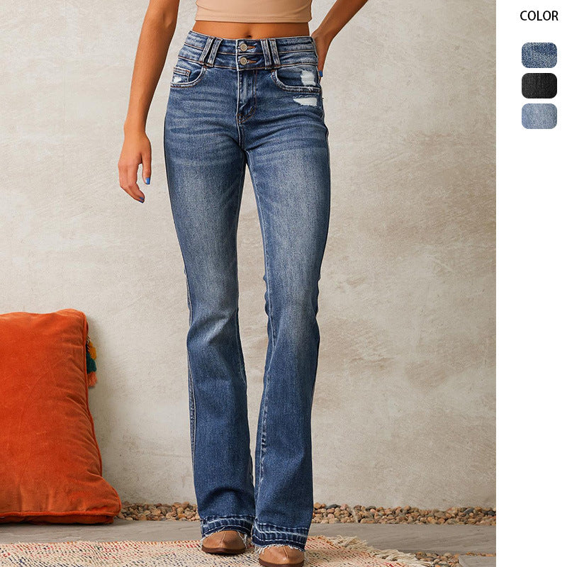 Kvinnors utsvängda jeans med hög midja och modernt förstört effekt Mirla-Eva Jonsson