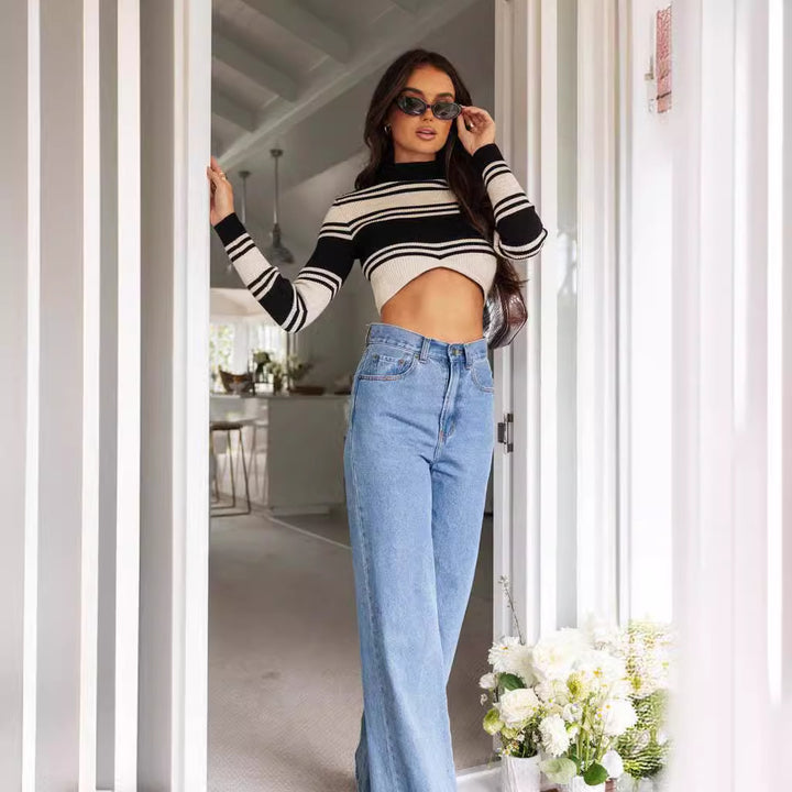 Kvinnors utsvängda jeans med hög midja och vida ben för avslappnad stil Mirla-Eva Jonsson