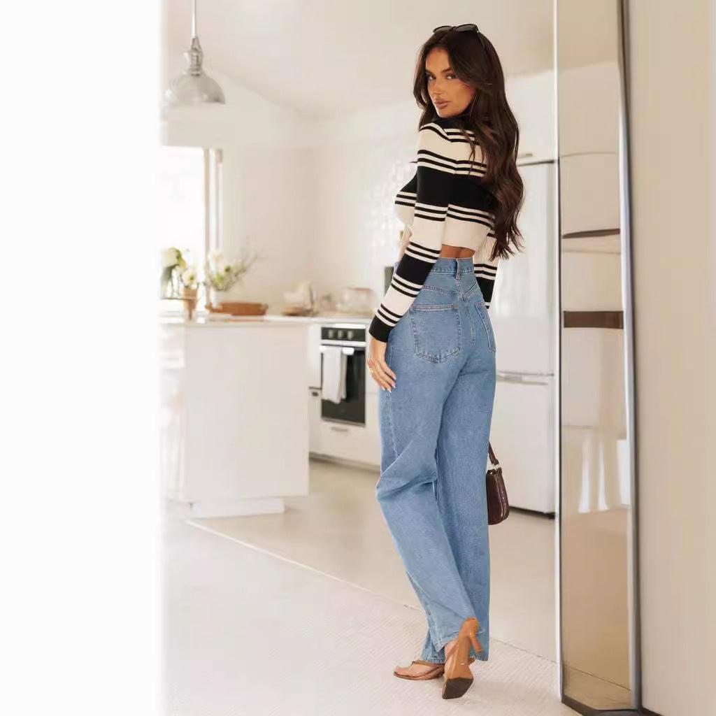 Kvinnors utsvängda jeans med hög midja och vida ben för avslappnad stil Mirla-Eva Jonsson