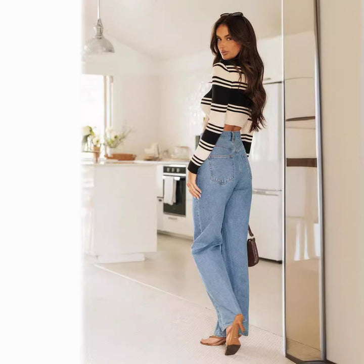Kvinnors utsvängda jeans med hög midja och vida ben för avslappnad stil Mirla-Eva Jonsson