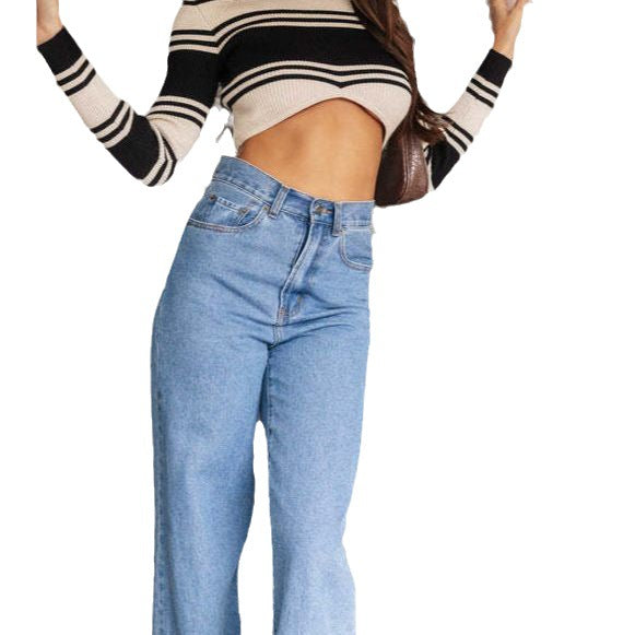 Kvinnors utsvängda jeans med hög midja och vida ben för avslappnad stil Mirla-Eva Jonsson
