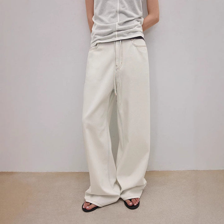 Kvinnors vida denim culotte med hög midja och elastisk rem.-Eva Jonsson