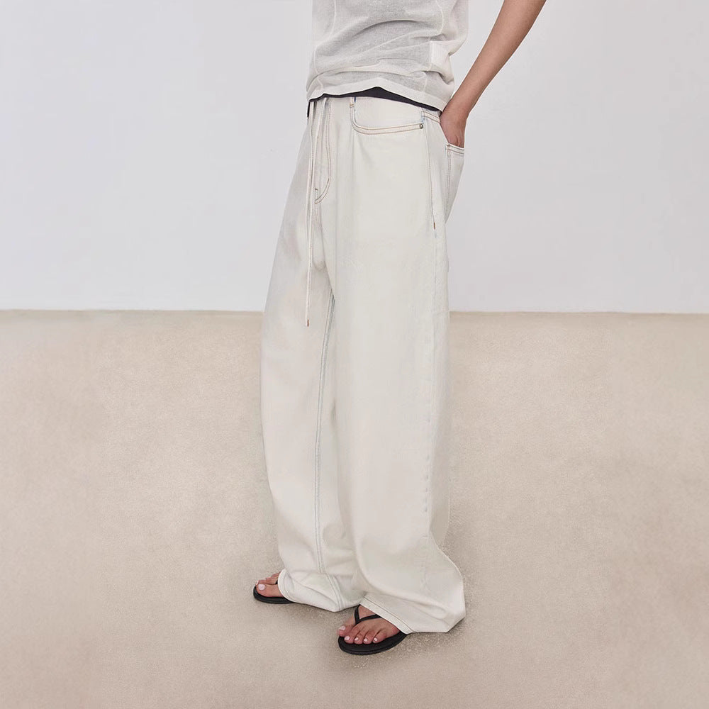 Kvinnors vida denim culotte med hög midja och elastisk rem.-Eva Jonsson
