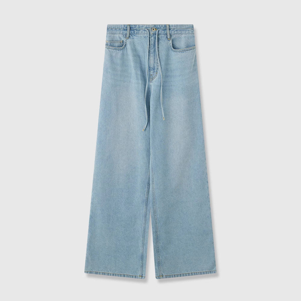 Kvinnors vida denim culotte med hög midja och elastisk rem.-Eva Jonsson