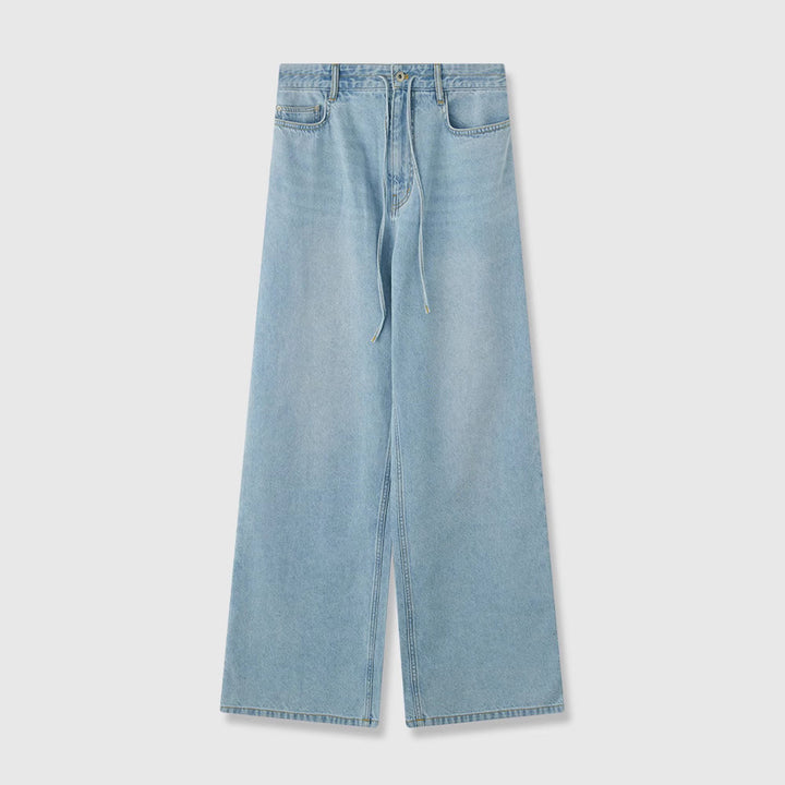 Kvinnors vida denim culotte med hög midja och elastisk rem.-Eva Jonsson