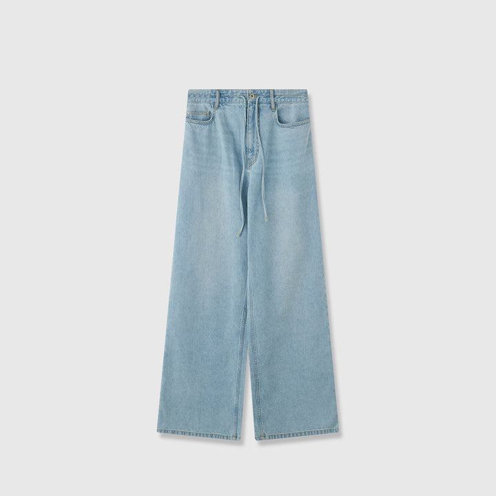 Kvinnors vida denim culotte med hög midja och elastisk rem.-Eva Jonsson