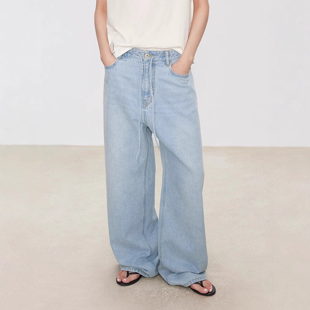 Kvinnors vida denim culotte med hög midja och elastisk rem.-Eva Jonsson
