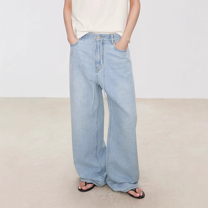 Kvinnors vida denim culotte med hög midja och elastisk rem.-Eva Jonsson