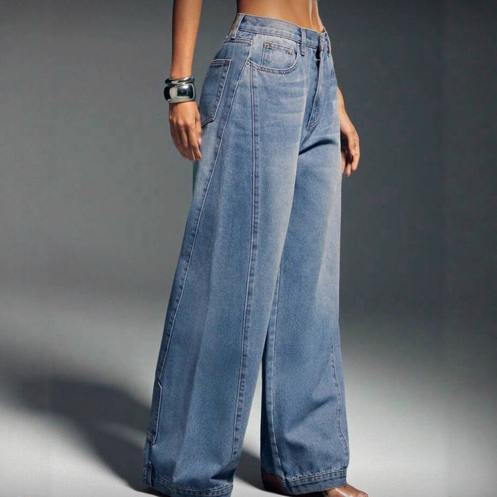 Kvinnors vida denimbyxor med hög midja och dekorativ sömnad Mirla-Eva Jonsson