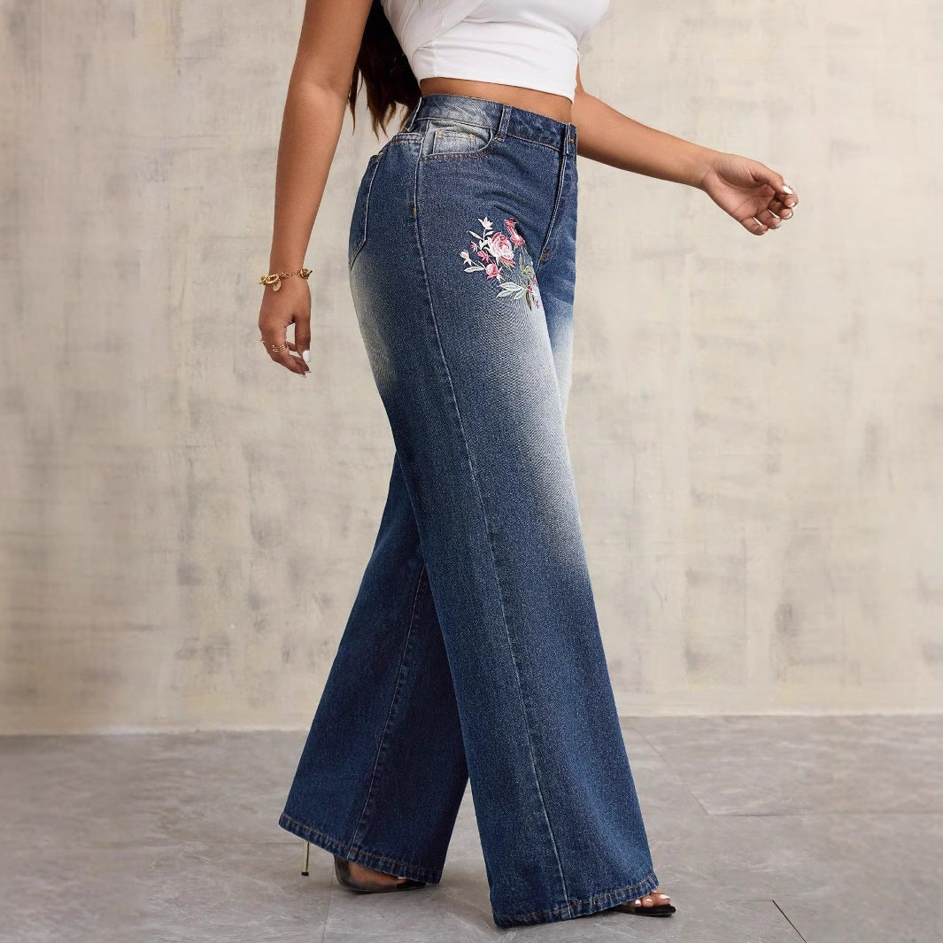 Kvinnors vida denimjeans med blommig broderi Mirla-Eva Jonsson