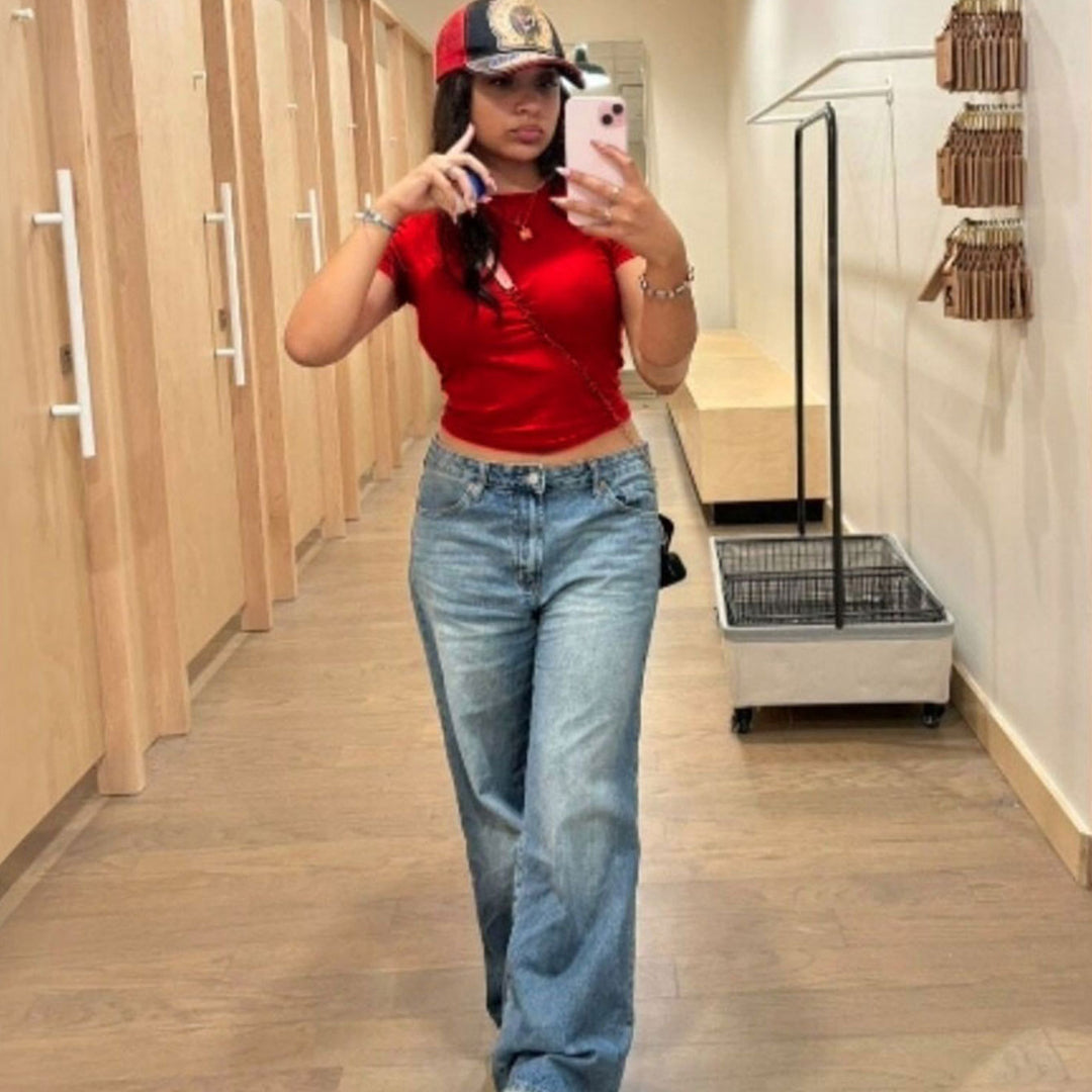 Kvinnors vida högmidjade jeans Mirla-Eva Jonsson