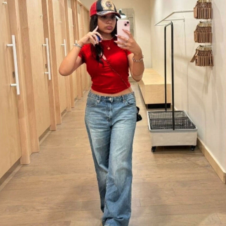Kvinnors vida högmidjade jeans Mirla-Eva Jonsson