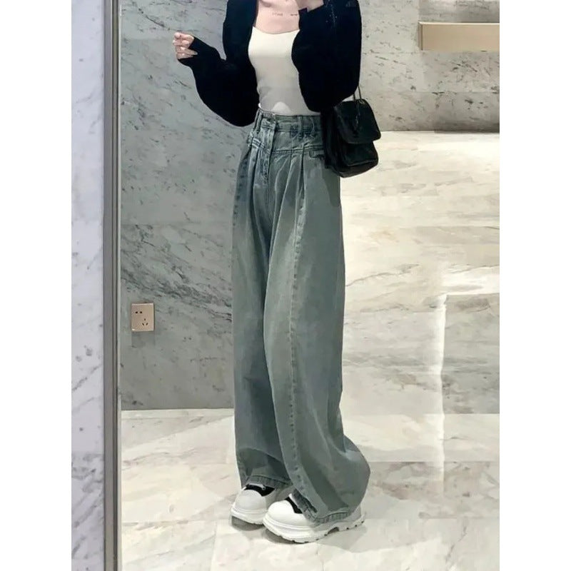 Kvinnors vida högmidjade jeans med elegant midjebandsdesign Mirla-Eva Jonsson