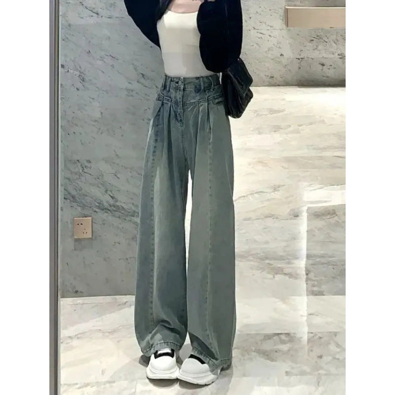 Kvinnors vida högmidjade jeans med elegant midjebandsdesign Mirla-Eva Jonsson
