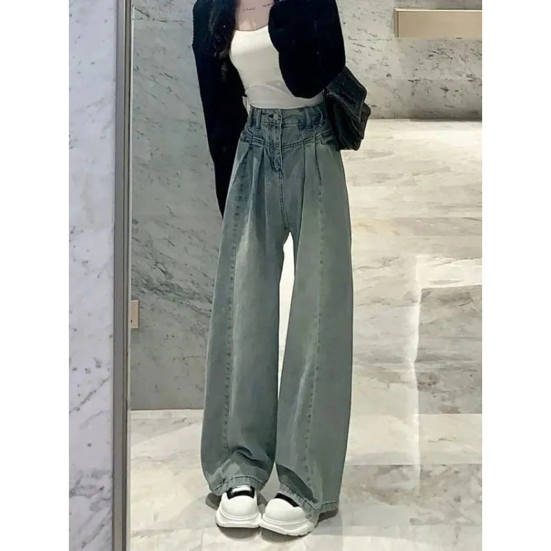 Kvinnors vida högmidjade jeans med elegant midjebandsdesign Mirla-Eva Jonsson