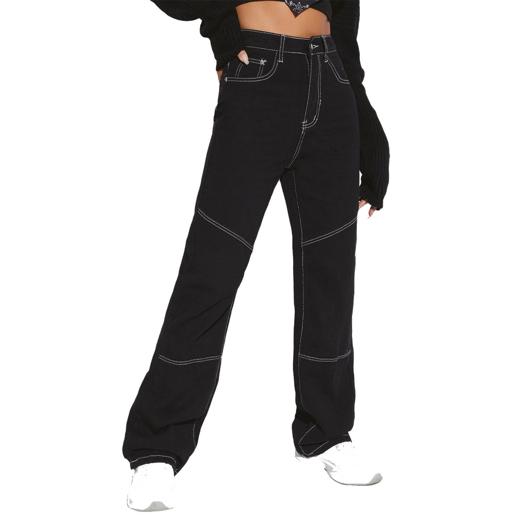 Kvinnors vida högmidjade jeans med kontrasterande sömmar och stilren skärning Mirla-Eva Jonsson