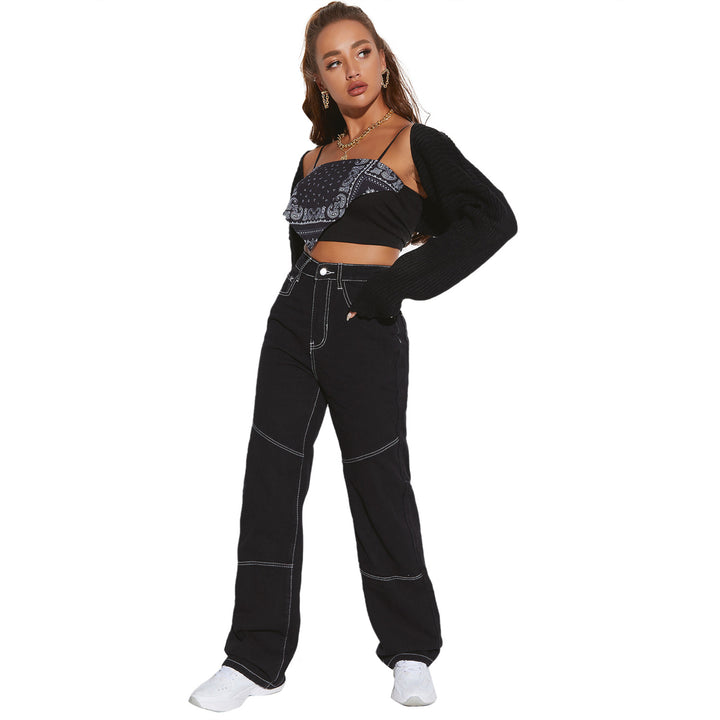 Kvinnors vida högmidjade jeans med kontrasterande sömmar och stilren skärning Mirla-Eva Jonsson