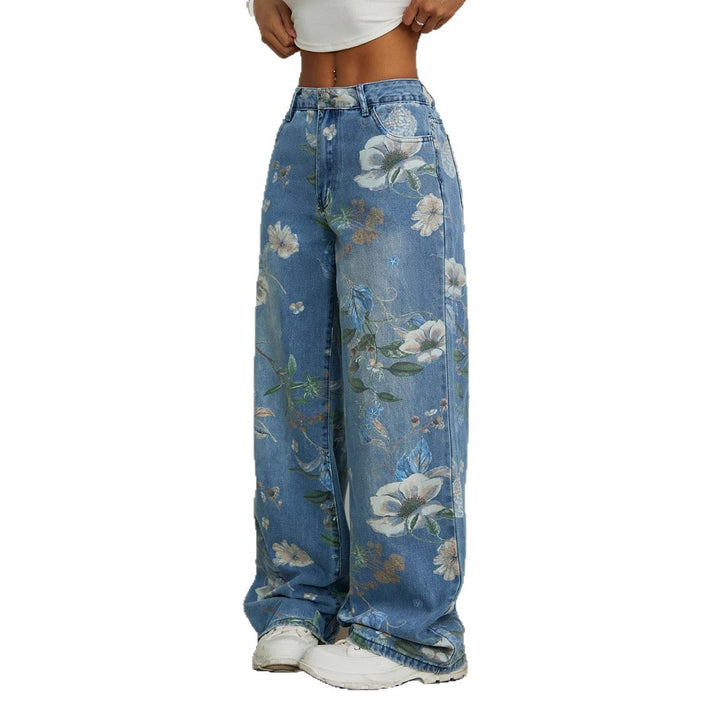 Kvinnors vida jeans med blommönster och hög midja Mirla-Eva Jonsson