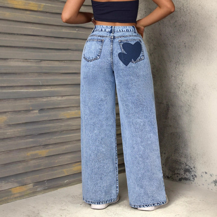 Kvinnors vida jeans med hjärtapplikationer Mirla-Eva Jonsson