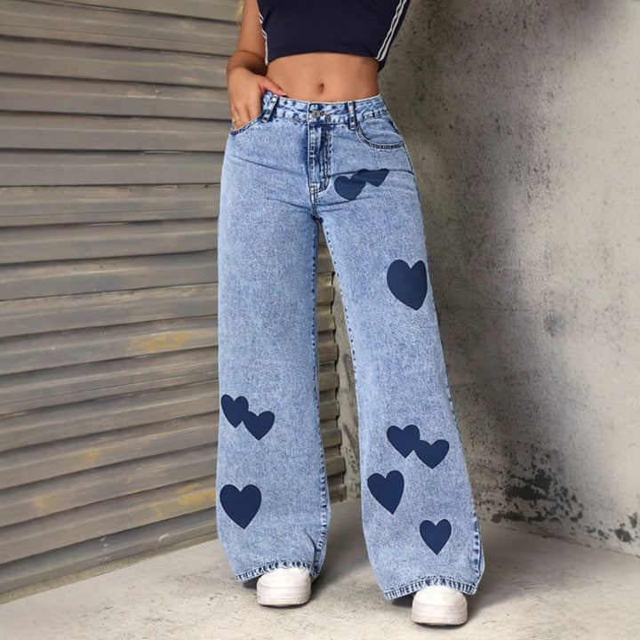 Kvinnors vida jeans med hjärtapplikationer Mirla-Eva Jonsson