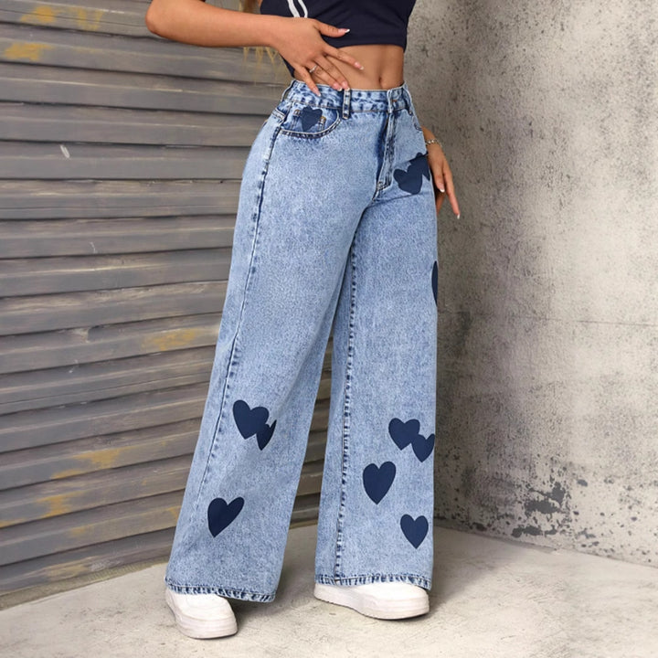 Kvinnors vida jeans med hjärtapplikationer Mirla-Eva Jonsson