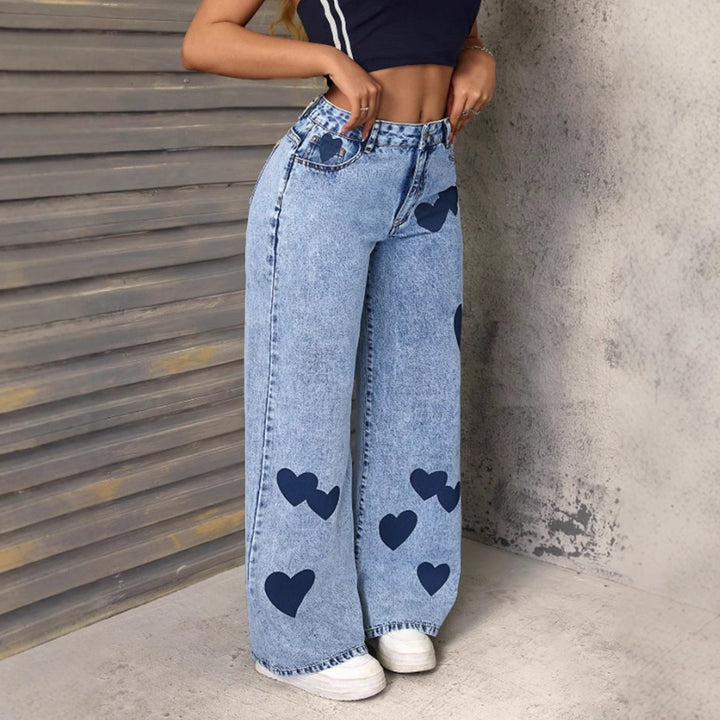 Kvinnors vida jeans med hjärtapplikationer Mirla-Eva Jonsson