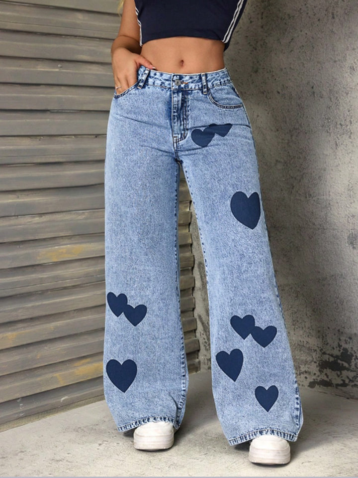 Kvinnors vida jeans med hjärtapplikationer Mirla-Eva Jonsson