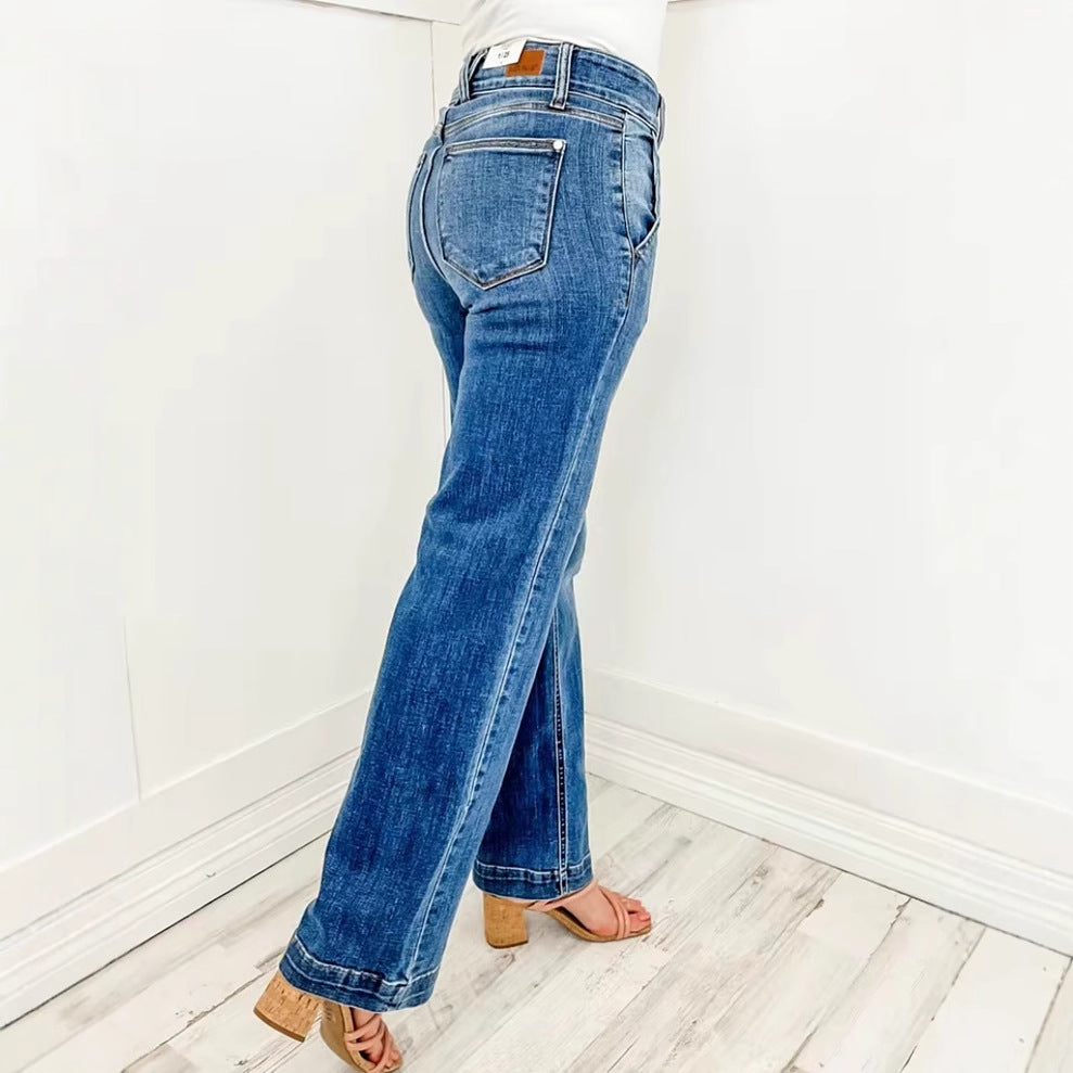 Kvinnors vida jeans med hög midja och elegant sömdesign-Eva Jonsson