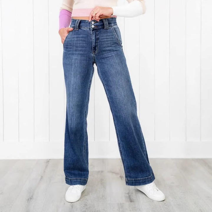 Kvinnors vida jeans med hög midja och elegant sömdesign-Eva Jonsson