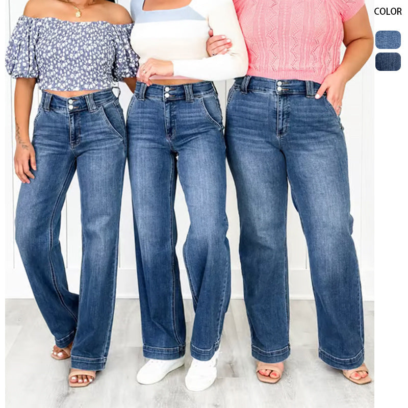 Kvinnors vida jeans med hög midja och elegant sömdesign-Eva Jonsson