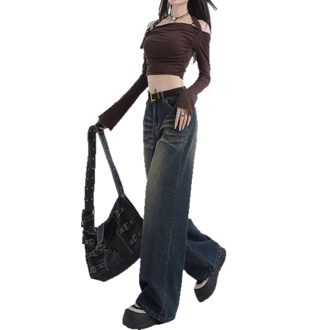 Kvinnors vida jeans med hög midja och trendig tvätt Mirla-Eva Jonsson