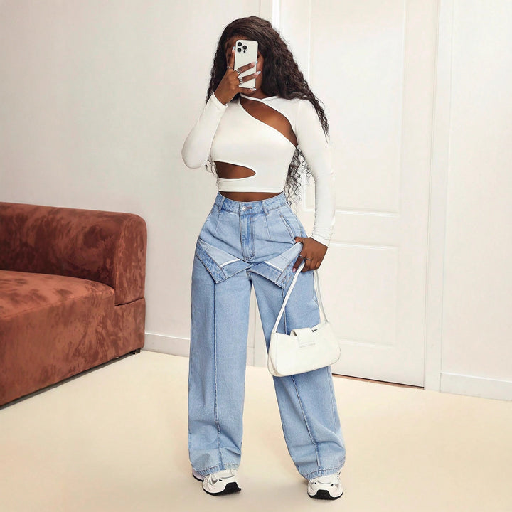 Kvinnors vida jeans med innovativ skärning och asymmetrisk design Mirla-Eva Jonsson