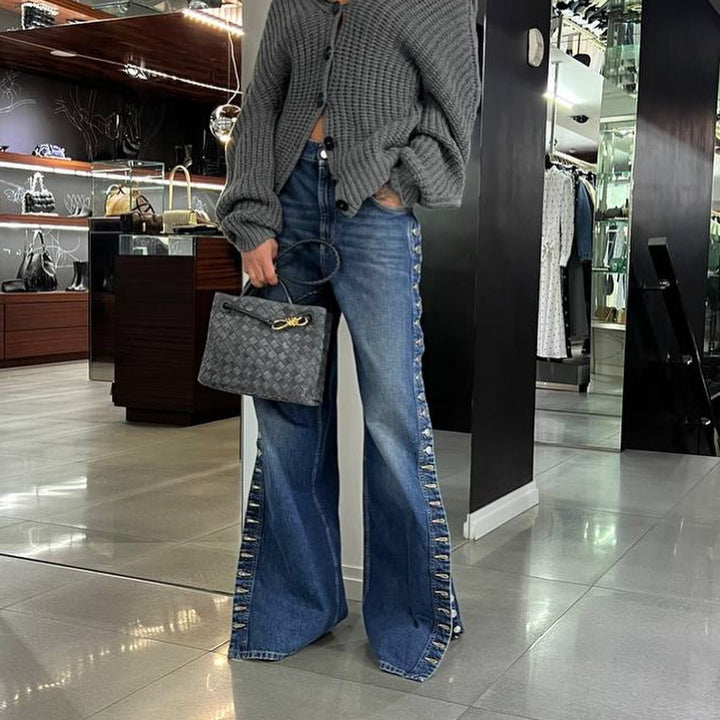 Kvinnors vida jeans med knapprankade slitsar Mirla-Eva Jonsson