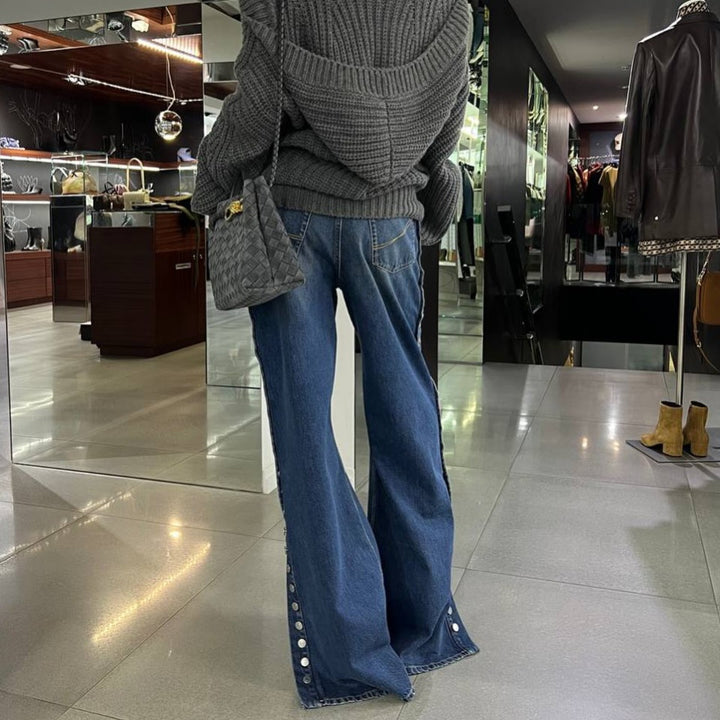 Kvinnors vida jeans med knapprankade slitsar Mirla-Eva Jonsson