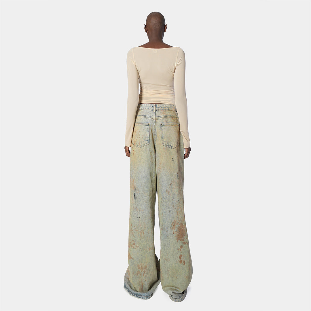 Kvinnors vida jeans med konstverkdesign Mirla-Eva Jonsson