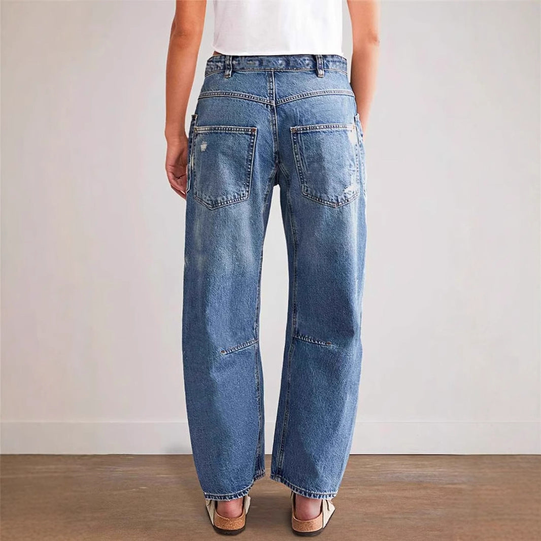 Kvinnors vida jeans med kreativa fickor och förstörda detaljer Mirla-Eva Jonsson