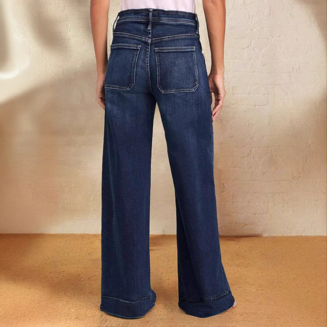 Kvinnors vida jeans med moderiktig snörning och elastisk midja-Eva Jonsson