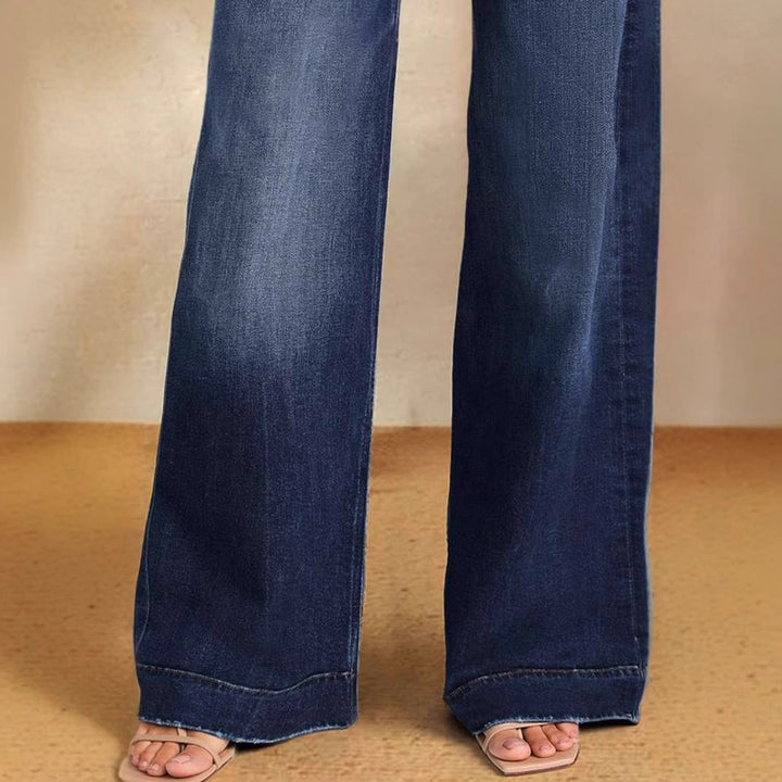Kvinnors vida jeans med moderiktig snörning och elastisk midja-Eva Jonsson