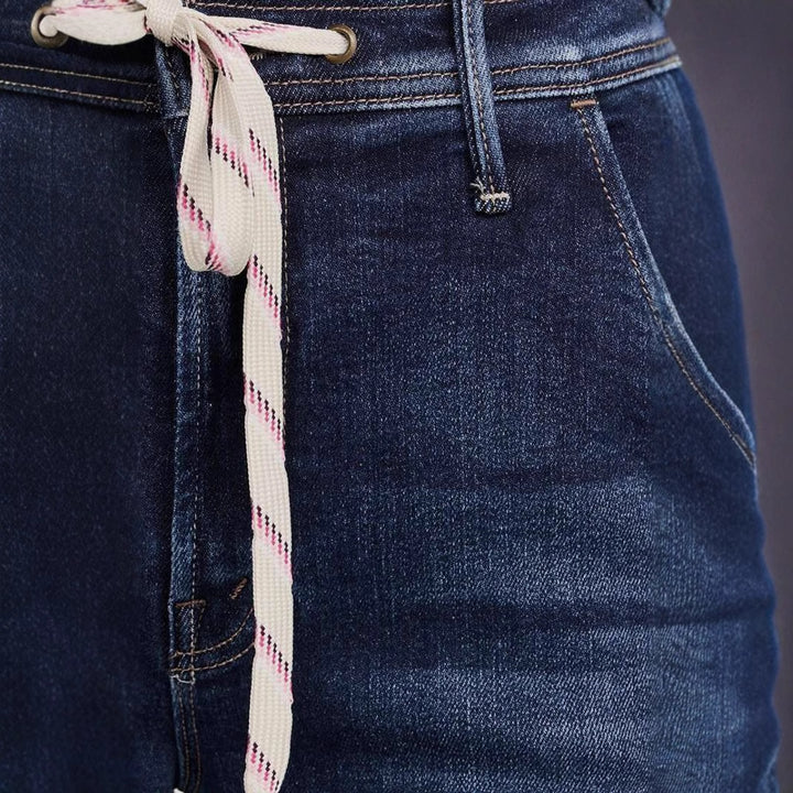 Kvinnors vida jeans med moderiktig snörning och elastisk midja-Eva Jonsson
