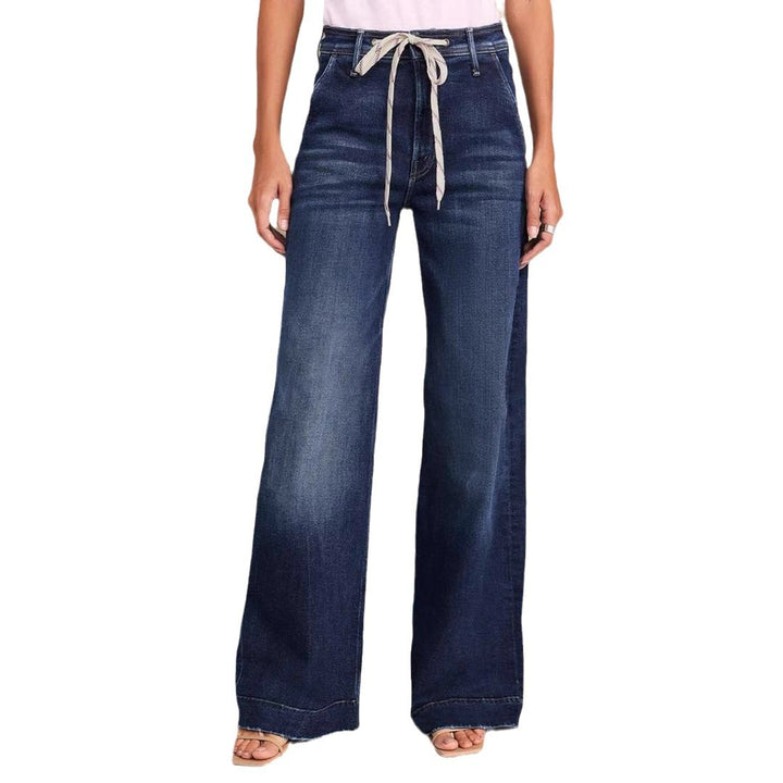 Kvinnors vida jeans med moderiktig snörning och elastisk midja-Eva Jonsson