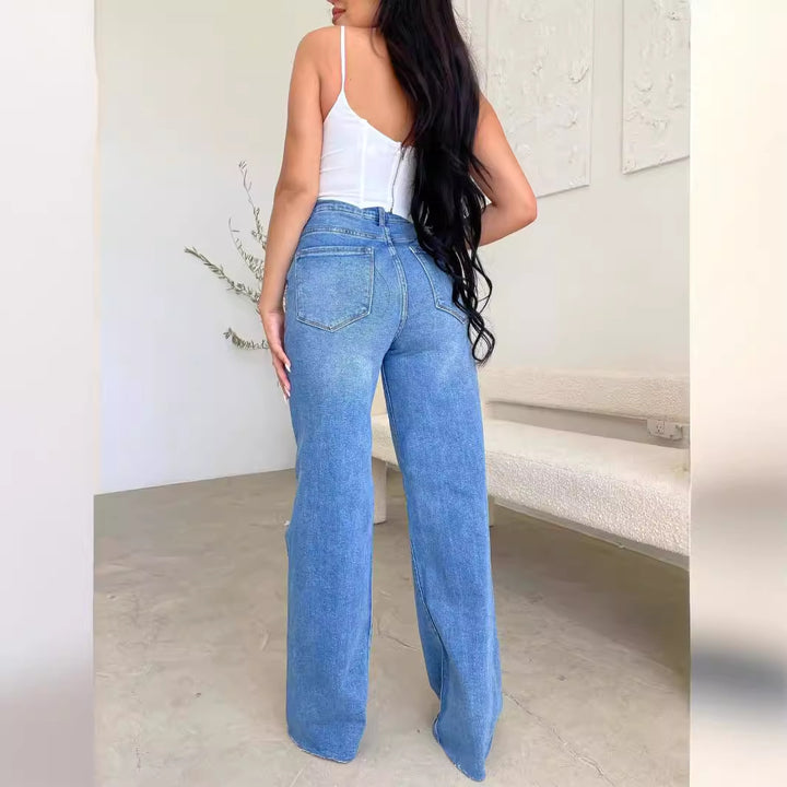 Kvinnors vida jeans med slitna detaljer och hög midja Mirla-Eva Jonsson
