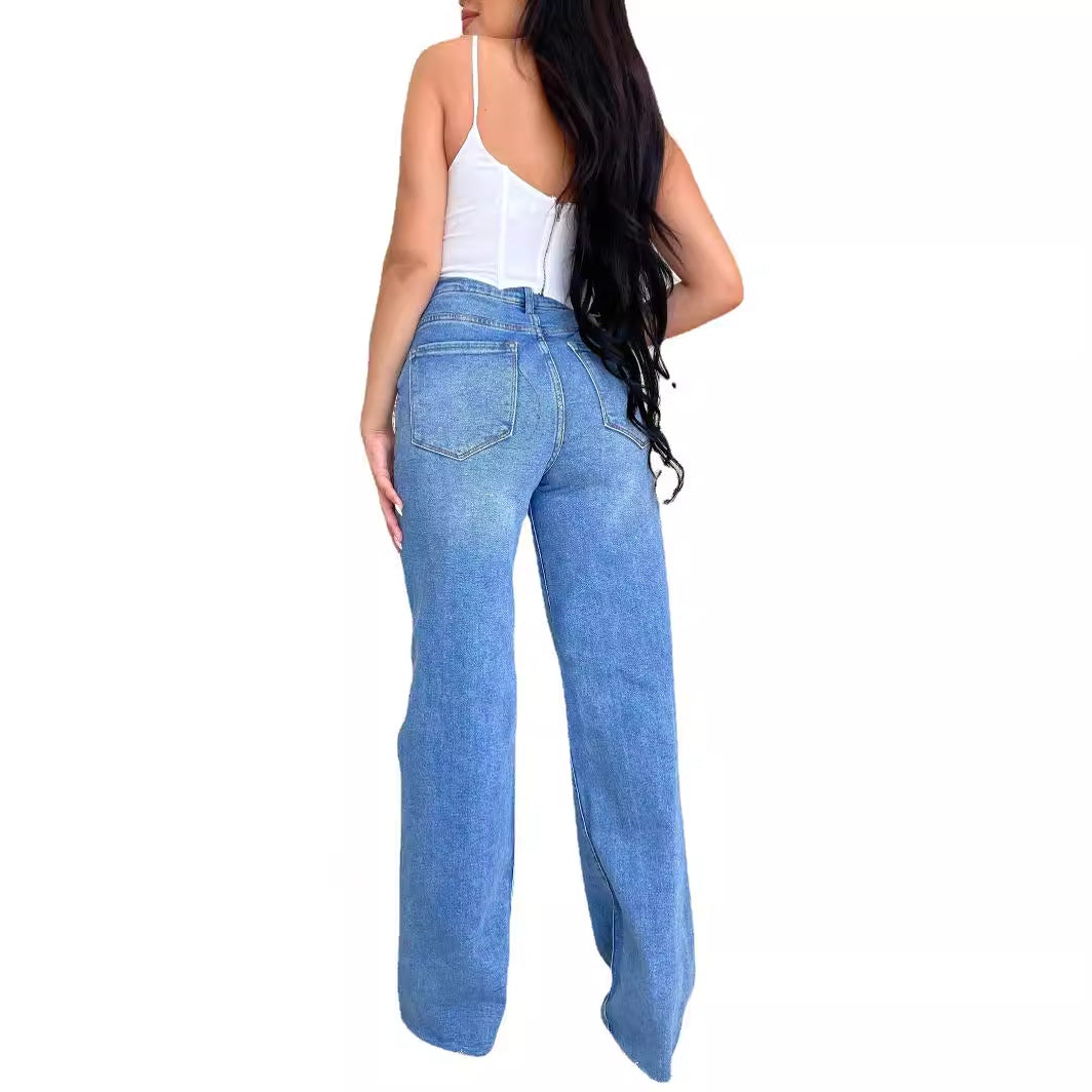 Kvinnors vida jeans med slitna detaljer och hög midja Mirla-Eva Jonsson