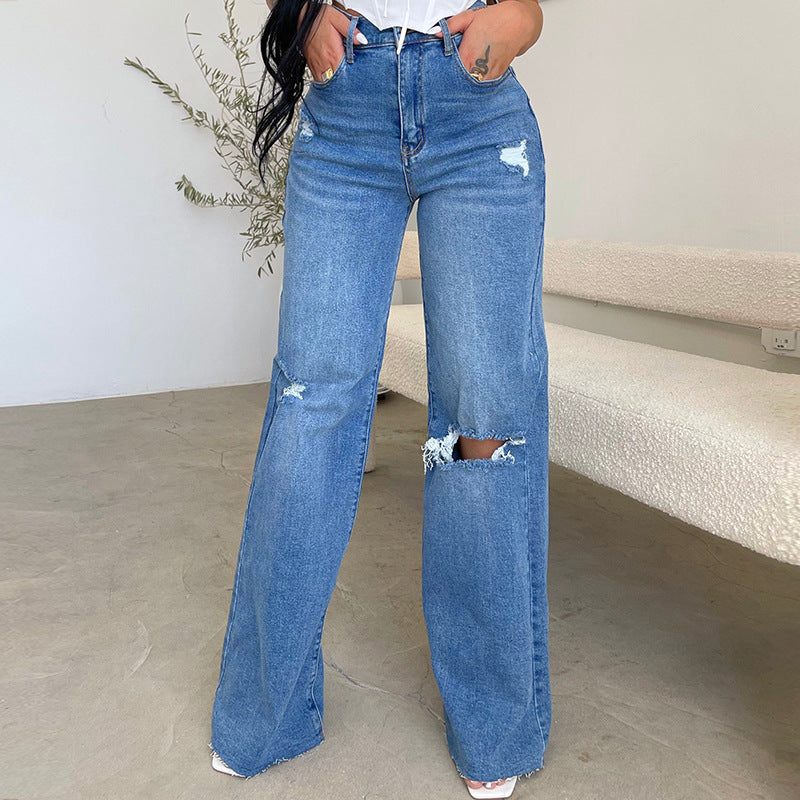 Kvinnors vida jeans med slitna detaljer och hög midja Mirla-Eva Jonsson