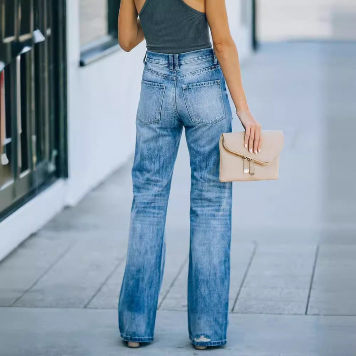 Kvinnors vida jeans med slitna effekter och hög midja-Eva Jonsson