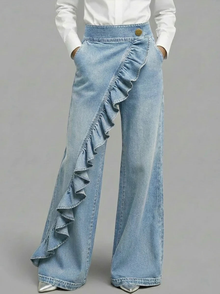 Kvinnors vida jeans med volangdetalj Mirla-Eva Jonsson