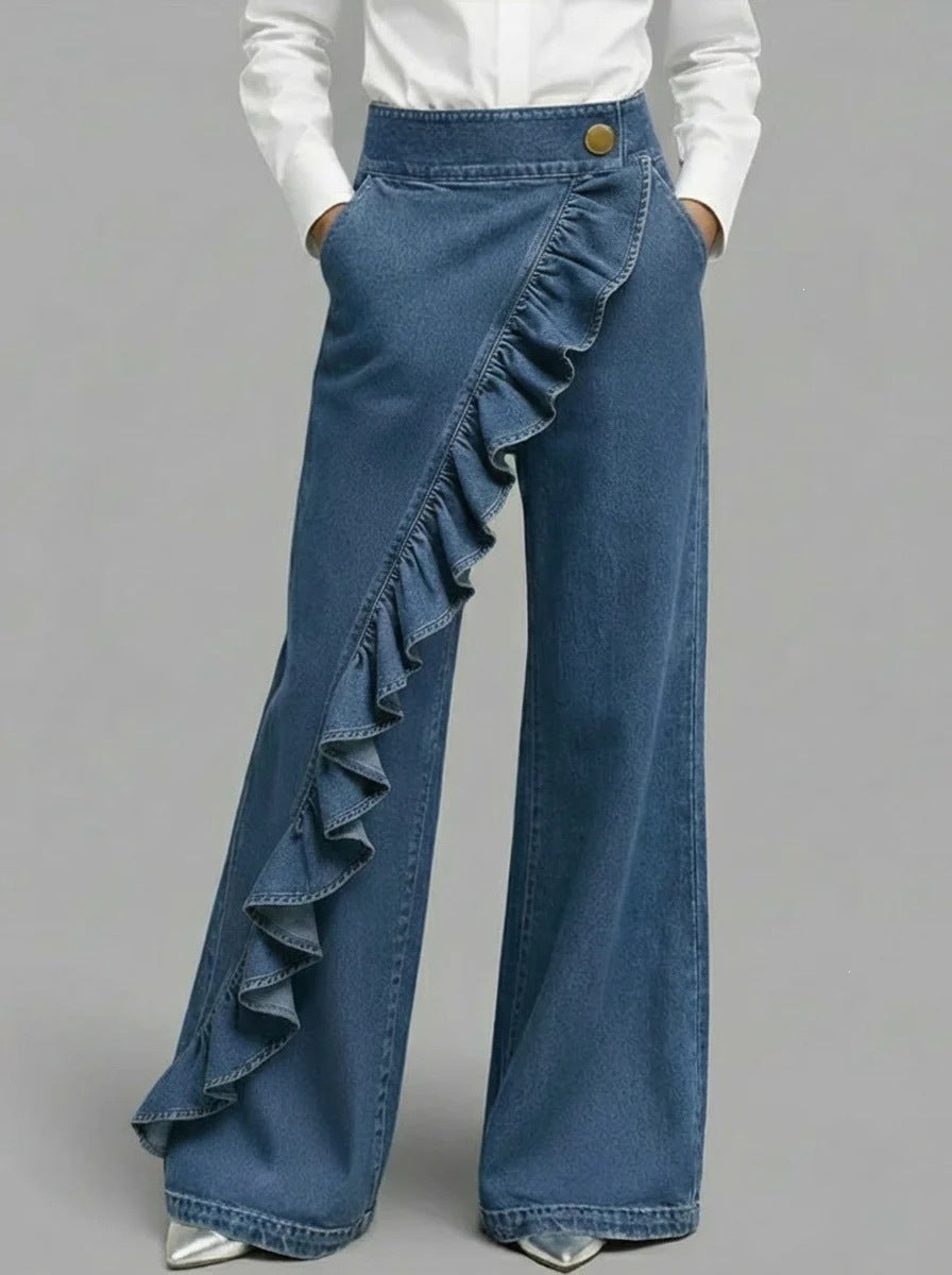 Kvinnors vida jeans med volangdetalj Mirla-Eva Jonsson