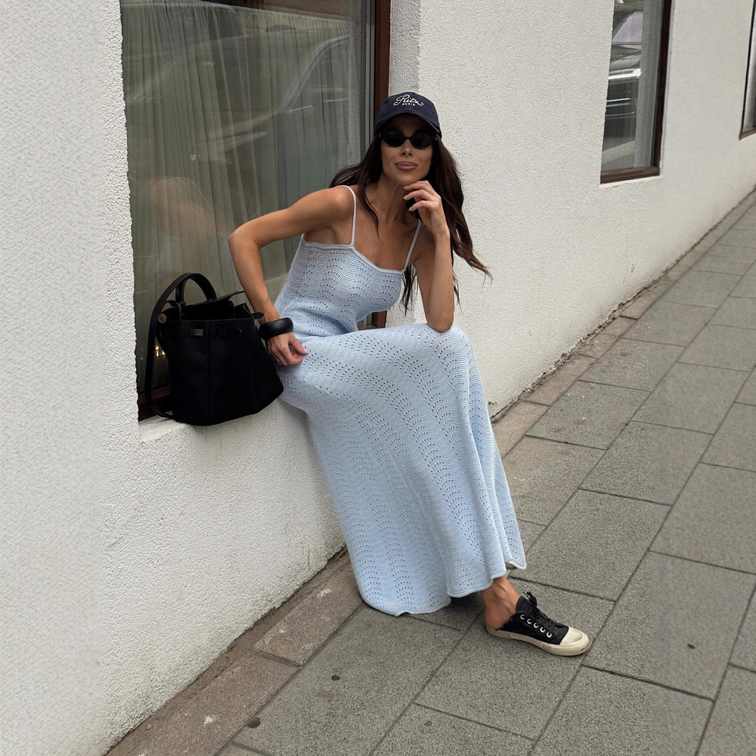 Kvinnors virkade maxiklänning med delikata remmar och elegant snitt Mirla-Eva Jonsson