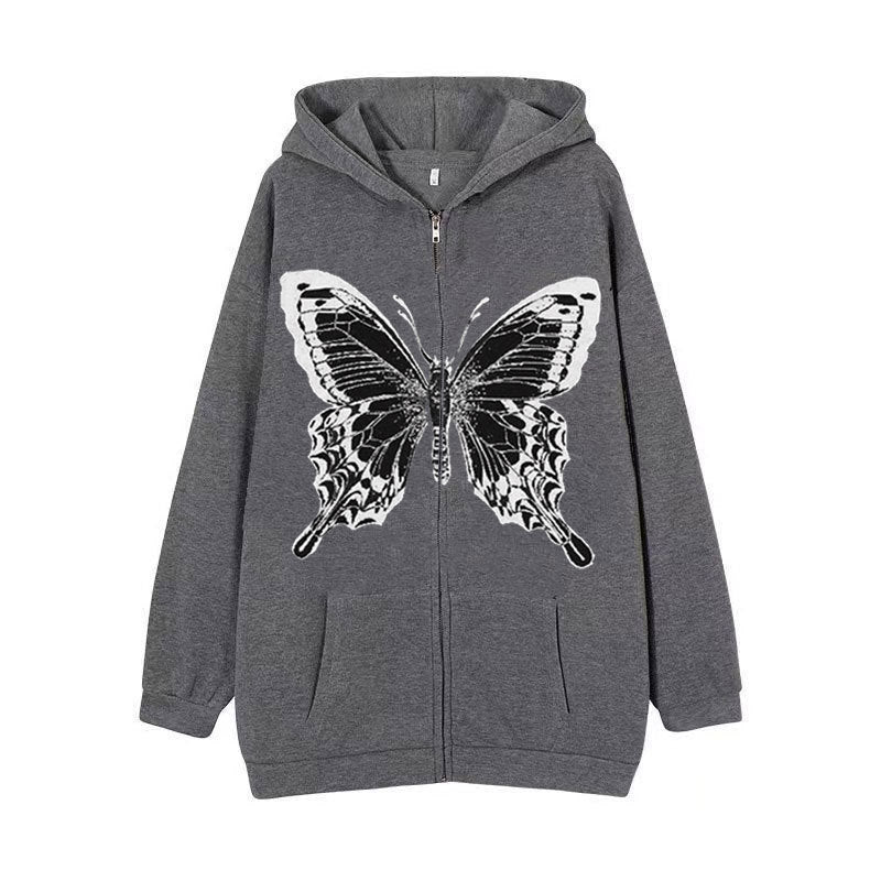 Kvinnors zip hoodie med iögonfallande fjärilsmotiv Mirla-Eva Jonsson