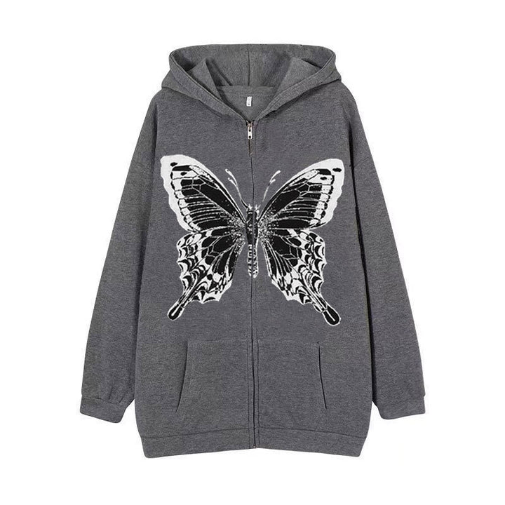 Kvinnors zip hoodie med iögonfallande fjärilsmotiv Mirla-Eva Jonsson